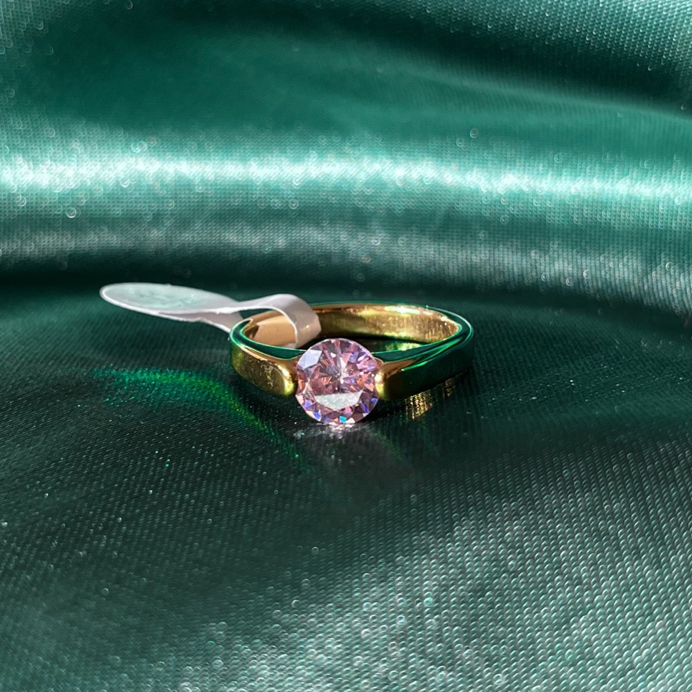 Elegant Stainless Steel Gold Ring with Pink Gem